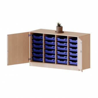 ErgoTray Schrank, 4reihig, 2 OH, zweitürig, mit 24 flachen Boxen, B/H/T 138,7x82x50cm 